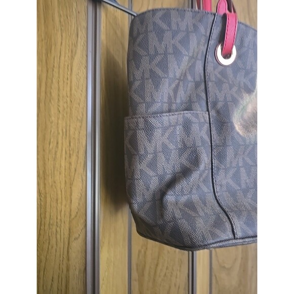 Michael Kors MK Jet Set Signature Brown Magenta Straps Purse Handbag Tote Bag - Picture 4 of 10